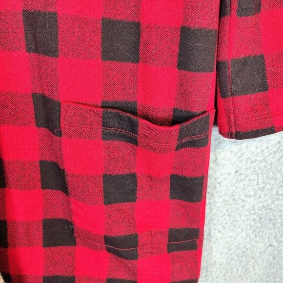 Eddie Bauer Cardigan Women Small Red Black Buffalo Check Sherpa Lined Open Front - Picture 3 of 13
